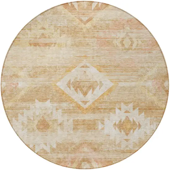 8' Copper Terra Cotta And Ivory Round Southwestern Washable Indoor Outdoor Area Rug Photo 5