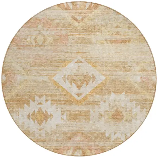 8' Copper Terra Cotta And Ivory Round Southwestern Washable Indoor Outdoor Area Rug Photo 4