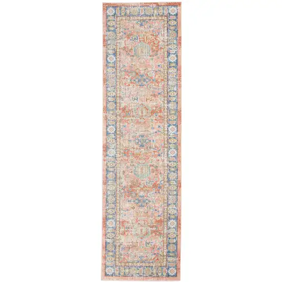 8' Coral Floral Power Loom Runner Rug Photo 1