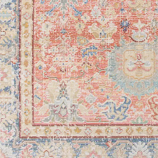 8' Coral Floral Power Loom Runner Rug Photo 5