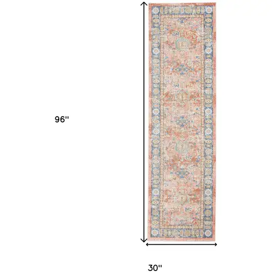 8' Coral Floral Power Loom Runner Rug Photo 7