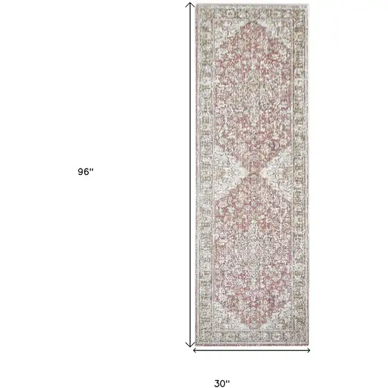 8' Coral Medallion Power Loom Runner Rug Photo 7