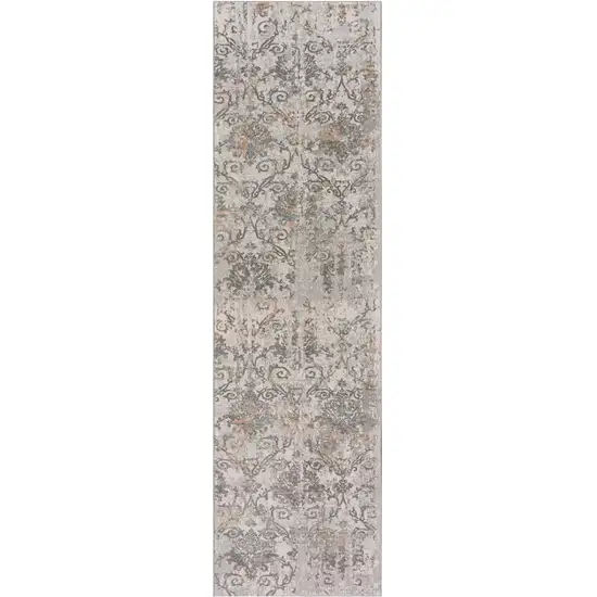 8' Cream Abstract Distressed Runner Rug Photo 2