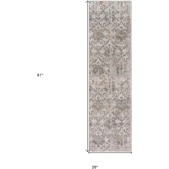 8' Cream Abstract Distressed Runner Rug Photo 7