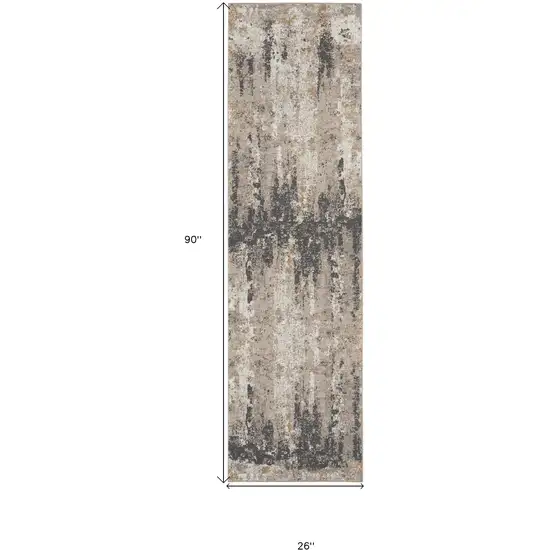 8' Cream Black and Gray Abstract Runner Rug Photo 3