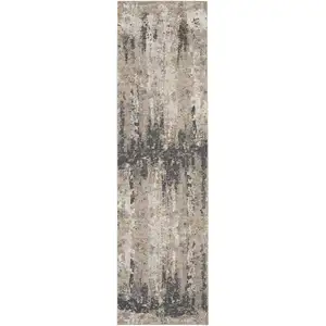 Photo of 8' Cream Black and Gray Abstract Runner Rug