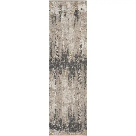 8' Cream Black and Gray Abstract Runner Rug Photo 2