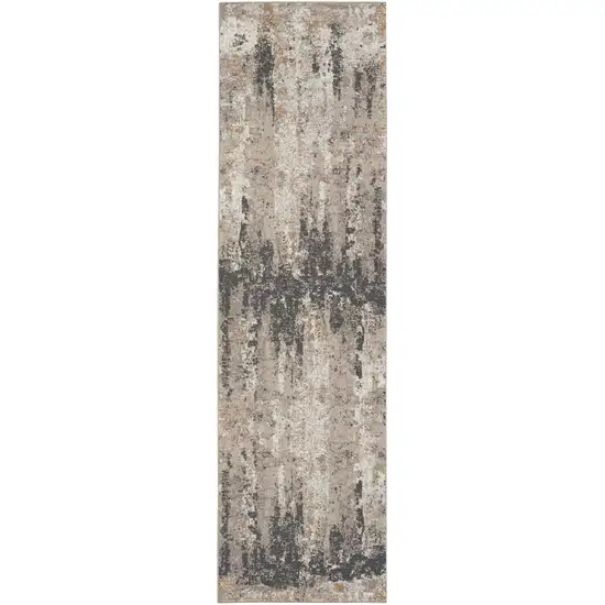 8' Cream Black and Gray Abstract Runner Rug Photo 7