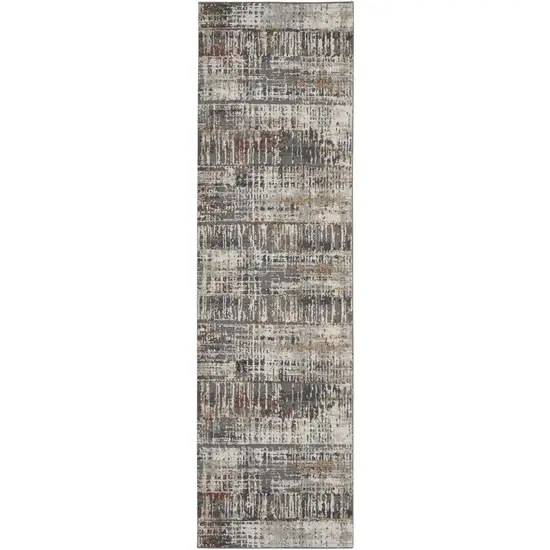 8' Cream Black and Gray Abstract Runner Rug Photo 2