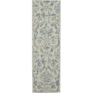 Photo of 7' Cream Damask Power Loom Runner Rug