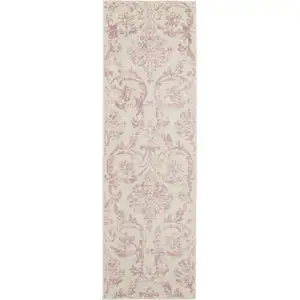 Photo of 7' Cream Damask Power Loom Runner Rug