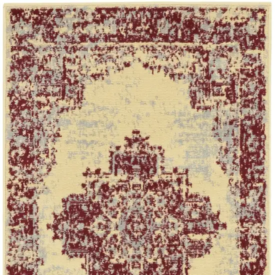 8' Cream Damask Power Loom Runner Rug Photo 2