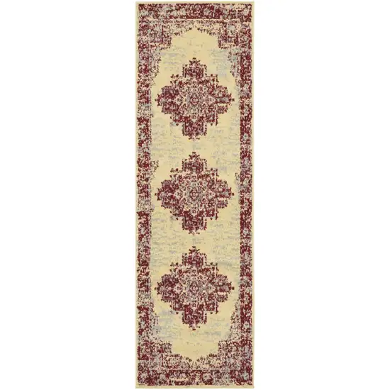 8' Cream Damask Power Loom Runner Rug Photo 3