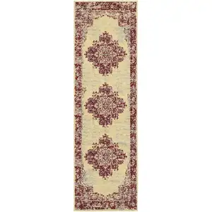 Photo of 8' Cream Damask Power Loom Runner Rug