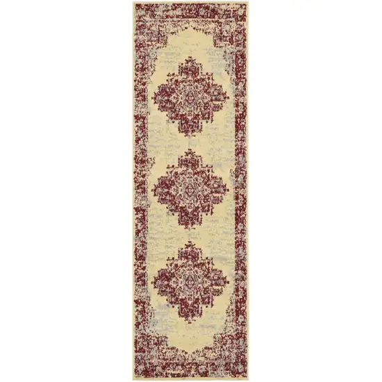 8' Cream Damask Power Loom Runner Rug Photo 1