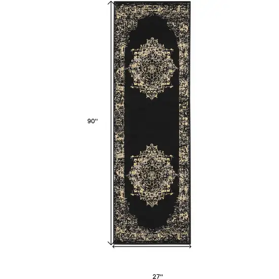 8' Cream Damask Power Loom Runner Rug Photo 6