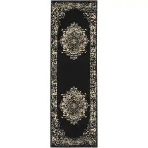 Photo of 8' Cream Damask Power Loom Runner Rug