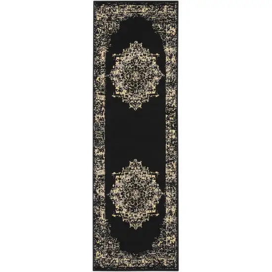 8' Cream Damask Power Loom Runner Rug Photo 1