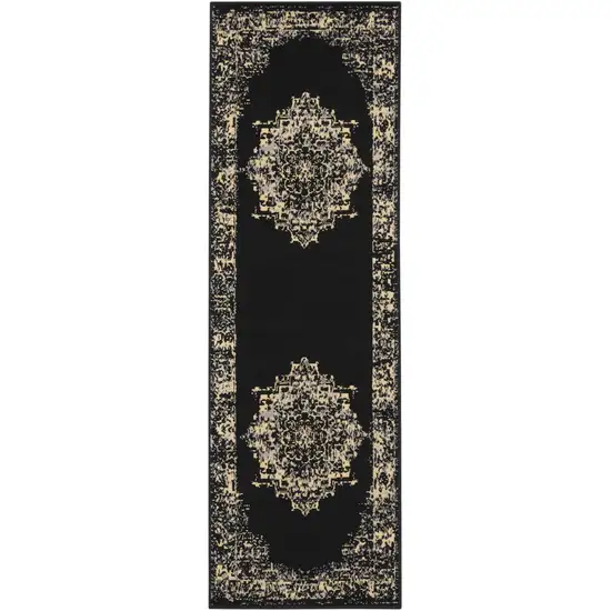 8' Cream Damask Power Loom Runner Rug Photo 3