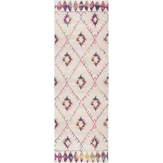 8' Cream Damask Runner Rug Photo 5