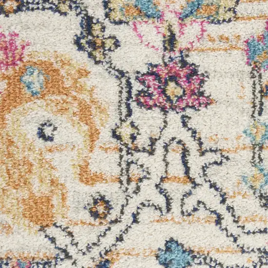 6' Cream Floral Power Loom Runner Rug Photo 4