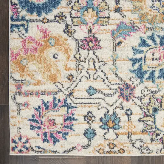 6' Cream Floral Power Loom Runner Rug Photo 3