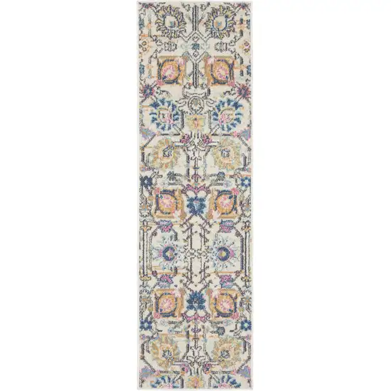 6' Cream Floral Power Loom Runner Rug Photo 1