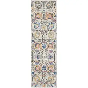 Photo of 6' Cream Floral Power Loom Runner Rug