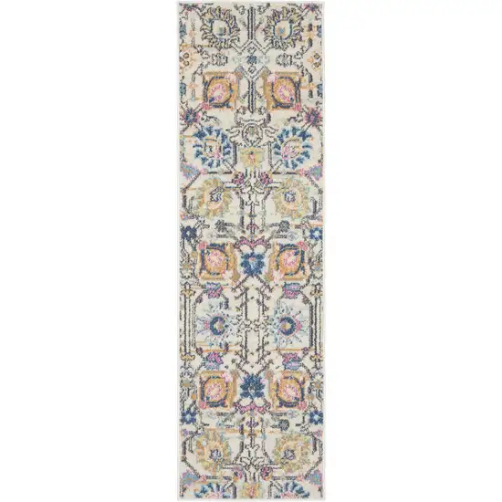 6' Cream Floral Power Loom Runner Rug Photo 3