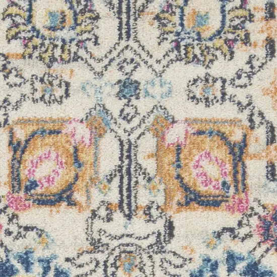 6' Cream Floral Power Loom Runner Rug Photo 8