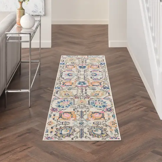 6' Cream Floral Power Loom Runner Rug Photo 7