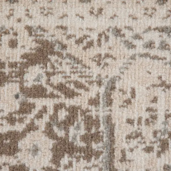 10' Cream Medallion Power Loom Runner Rug Photo 7