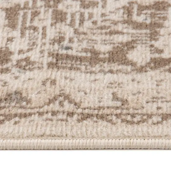 10' Cream Medallion Power Loom Runner Rug Photo 8