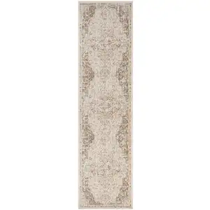 Photo of 10' Cream Medallion Power Loom Runner Rug