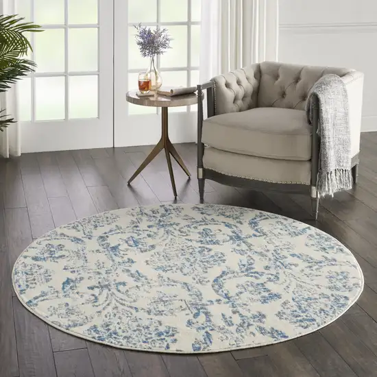 5' Cream Round Damask Power Loom Area Rug Photo 6