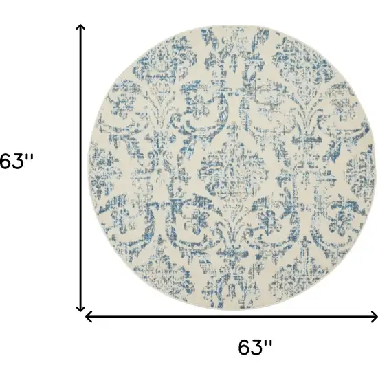 5' Cream Round Damask Power Loom Area Rug Photo 7