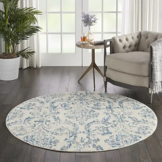 5' Cream Round Damask Power Loom Area Rug Photo 5