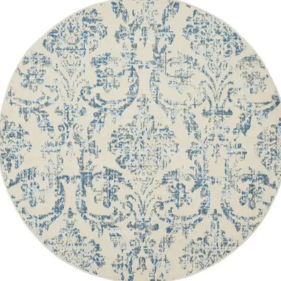 5' Cream Round Damask Power Loom Area Rug Photo 4