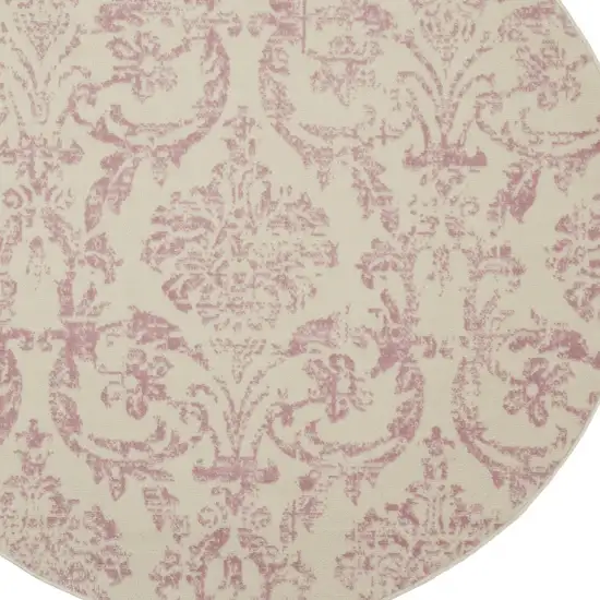 5' Cream Round Damask Power Loom Area Rug Photo 6