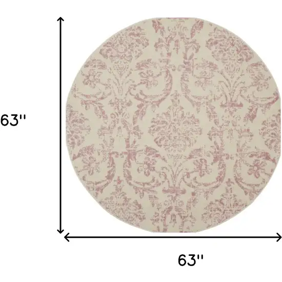 5' Cream Round Damask Power Loom Area Rug Photo 5