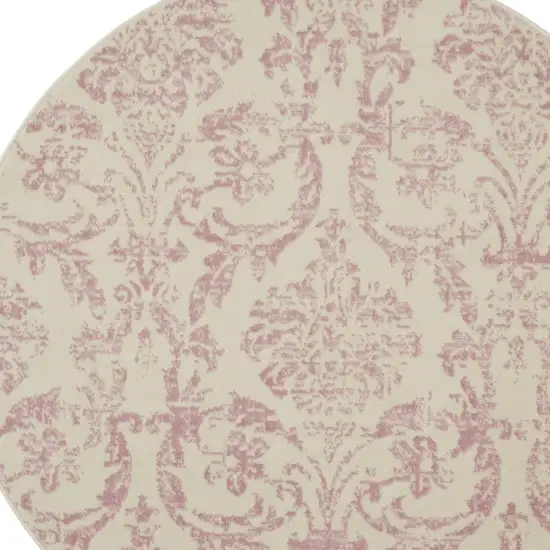 5' Cream Round Damask Power Loom Area Rug Photo 4