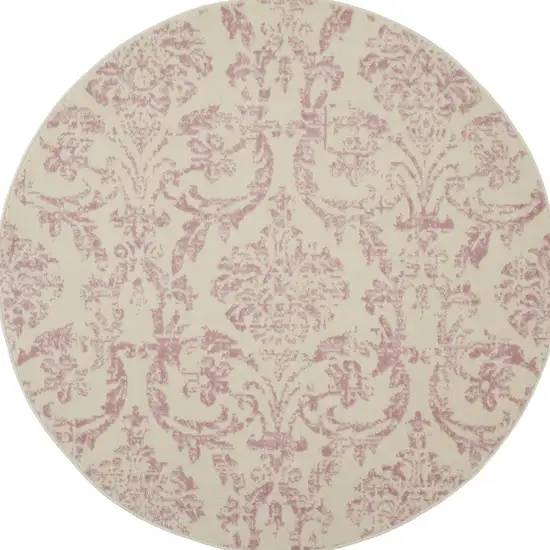 5' Cream Round Damask Power Loom Area Rug Photo 1