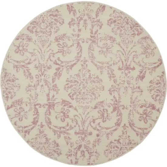 5' Cream Round Damask Power Loom Area Rug Photo 2