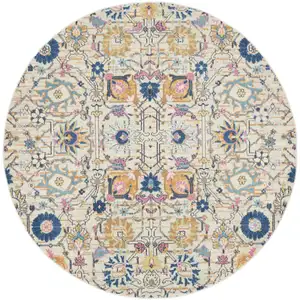 Photo of 8' Cream Round Floral Power Loom Area Rug