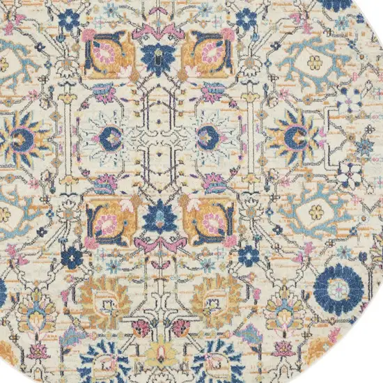 8' Cream Round Floral Power Loom Area Rug Photo 8