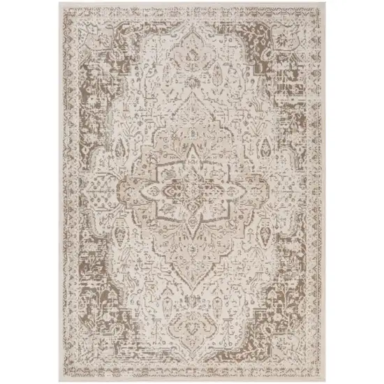 8' Cream Round Medallion Power Loom Area Rug Photo 1