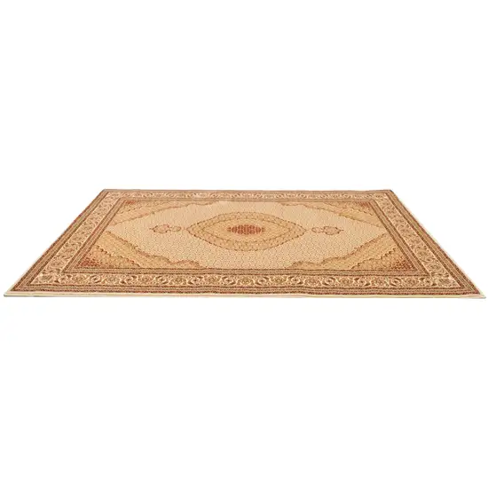 5' Cream Round Oriental Power Loom Stain Resistant Area Rug Photo 1