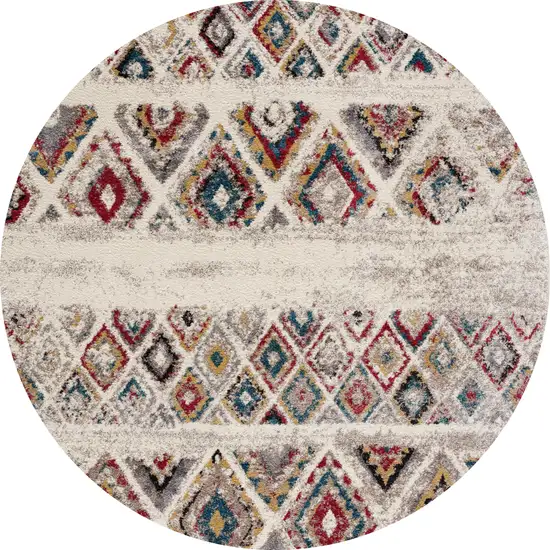 5' Cream Round Southwestern Power Loom Area Rug Photo 2