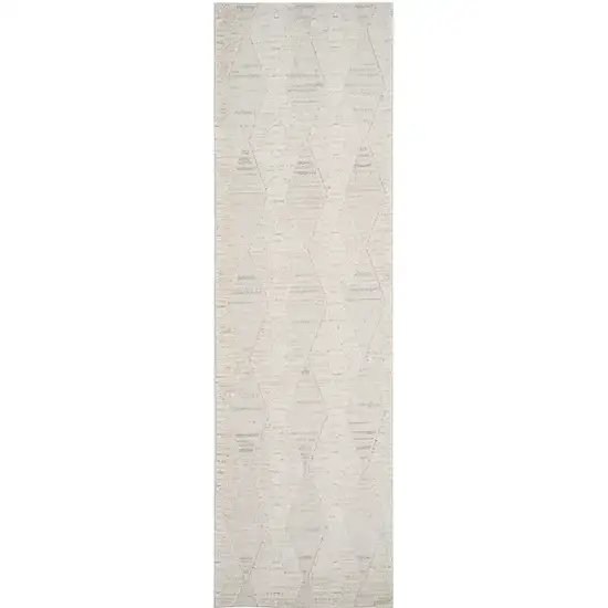 8' Cream and Beige Geometric Distressed Area Rug Photo 2