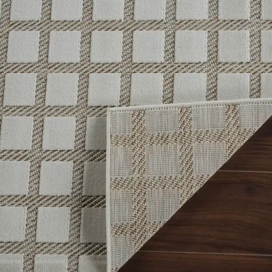 10' Cream and Beige Geometric Distressed Indoor Outdoor Runner Rug Photo 8